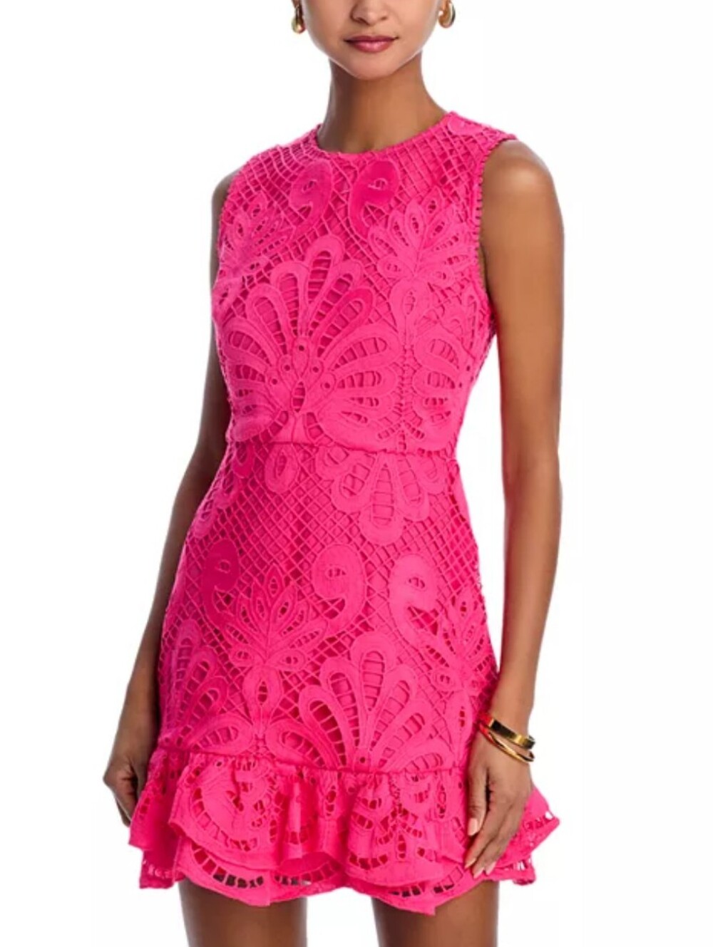 Aqua Lace Flounce Sleeveless Dress